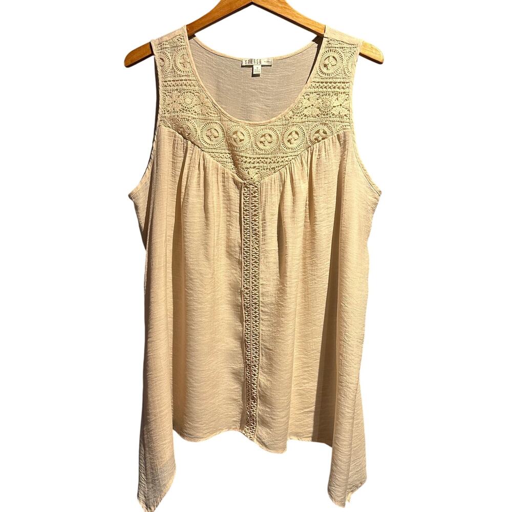 Spense Woman Size 1X Boho Femme Sleeveless Blouse crochet Office Fairy